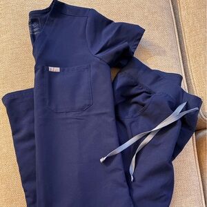 Figs Blue V-Neck Scrub Top and Pants Set